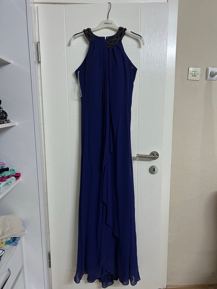 Lacivert Drapeli Uzun Abiye Elbise - Görsel 2