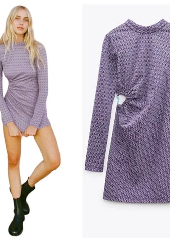 Zara Uzun Kollu Mor Mini Elbise