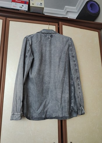 s Beden gri Renk Gri Denim Uzun Kollu Kadın Gömlek