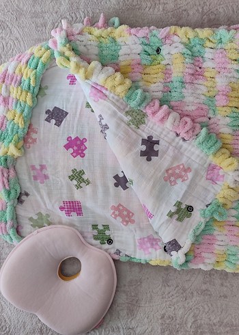 Pastel Renkli Örgü Çocuk Battaniyesi - Görsel 2