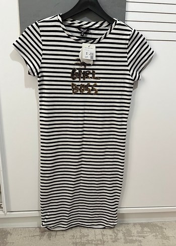 Kısa Kollu Çizgili Midi Elbise çocuk 11-13 yaş - Görsel 5