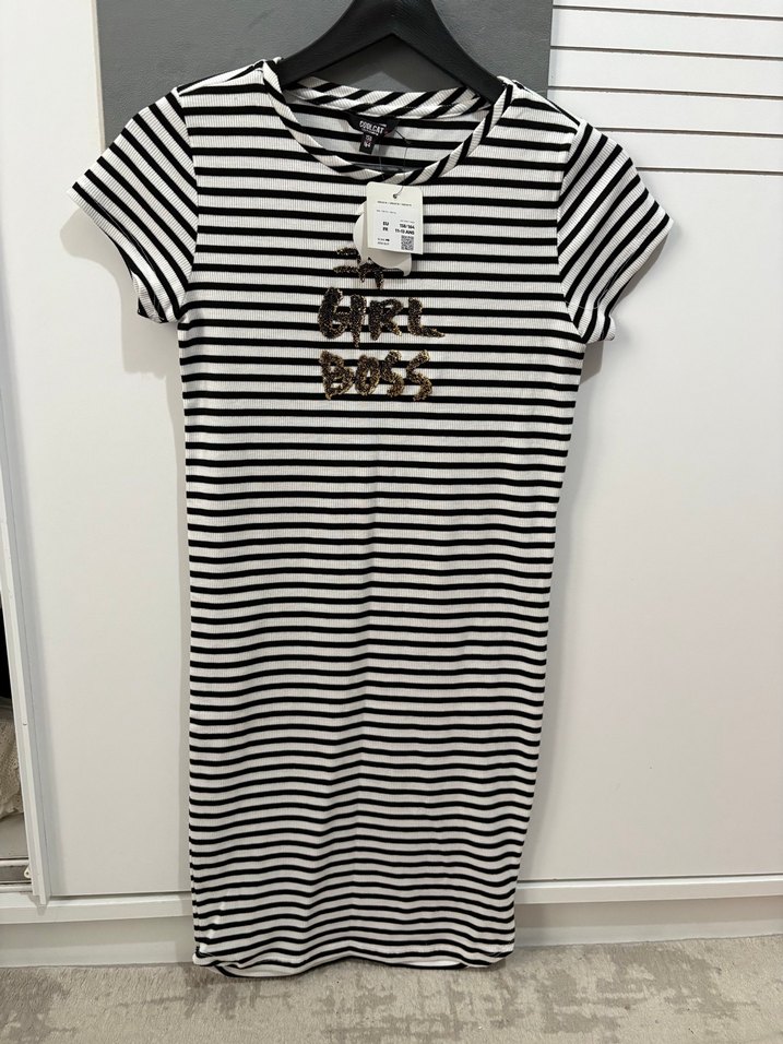 Kısa Kollu Çizgili Midi Elbise çocuk 11-13 yaş - Görsel 5