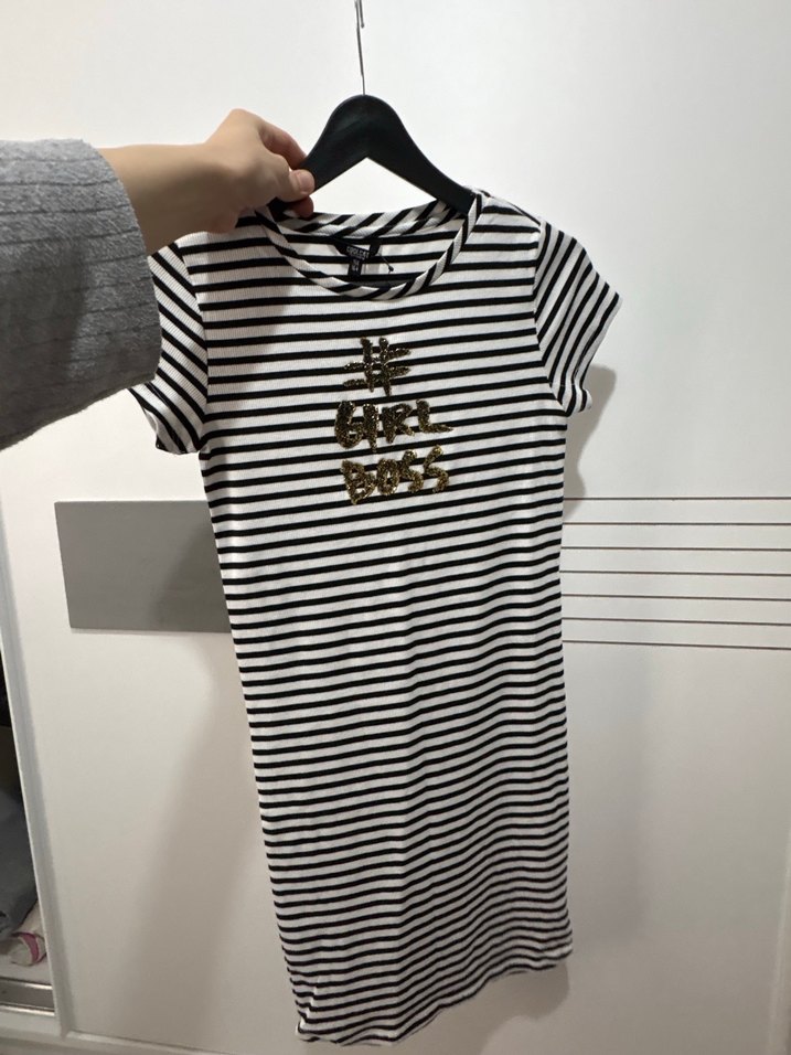 Kısa Kollu Çizgili Midi Elbise çocuk 11-13 yaş - Görsel 2