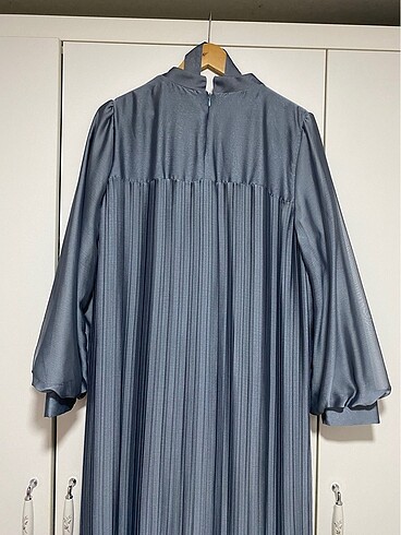 Pileli Abiye Kumaş Gri Elbise - Görsel 6