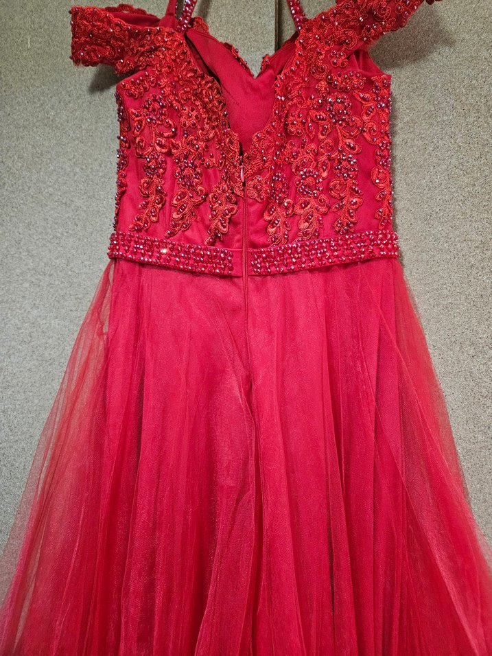 Kırmızı Uzun Drapeli Abiye Elbise - Görsel 4