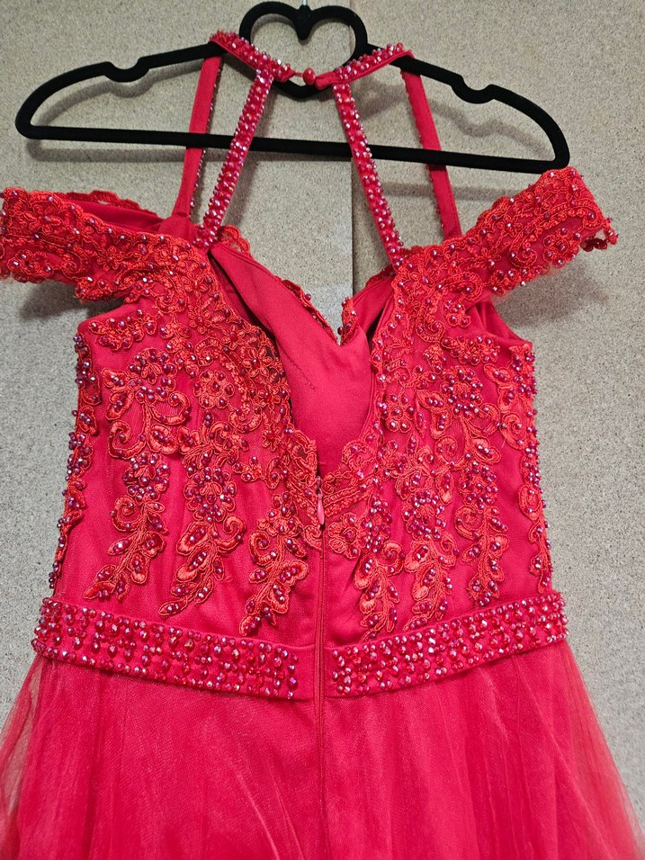 Kırmızı Uzun Drapeli Abiye Elbise - Görsel 3