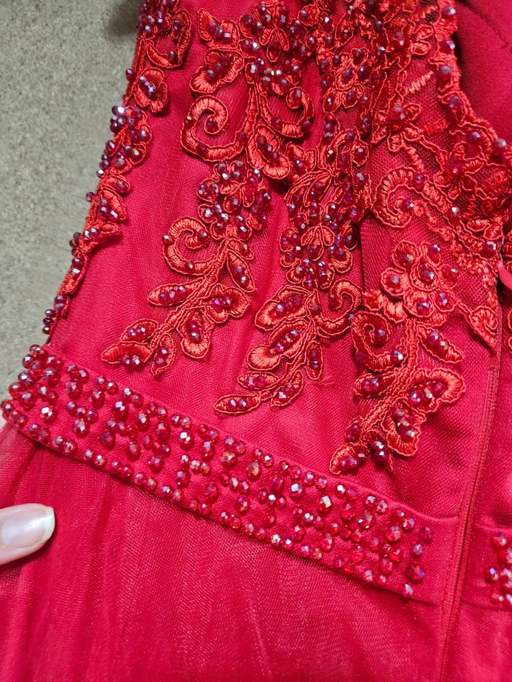 Kırmızı Uzun Drapeli Abiye Elbise - Görsel 5