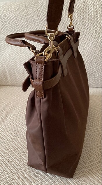 İmperteks Kumaş Deri Aksesuarlı El/Omuz Çantası - Görsel 4