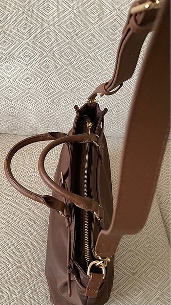 İmperteks Kumaş Deri Aksesuarlı El/Omuz Çantası - Görsel 3