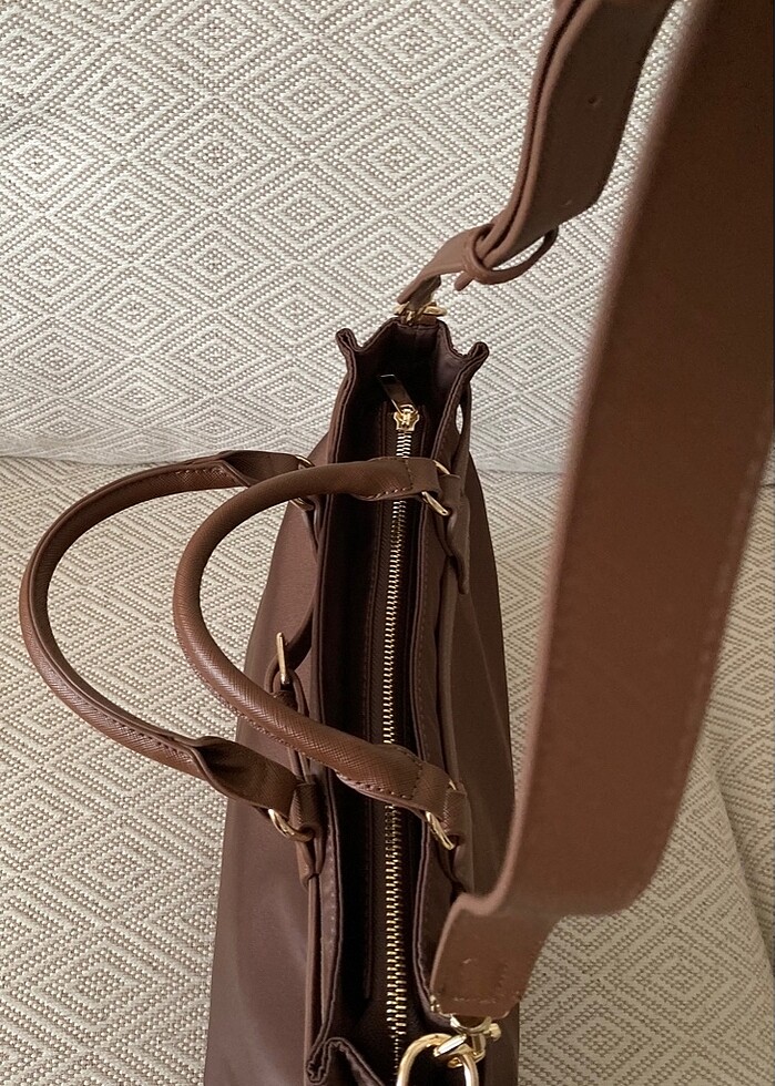 İmperteks Kumaş Deri Aksesuarlı El/Omuz Çantası - Görsel 3