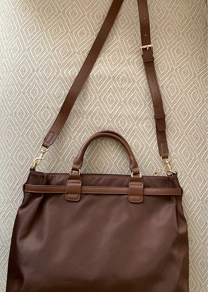 İmperteks Kumaş Deri Aksesuarlı El/Omuz Çantası - Görsel 2