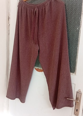 Kadın Örgü Keten Bol Kesim Kahverengi Pantolon - Görsel 8