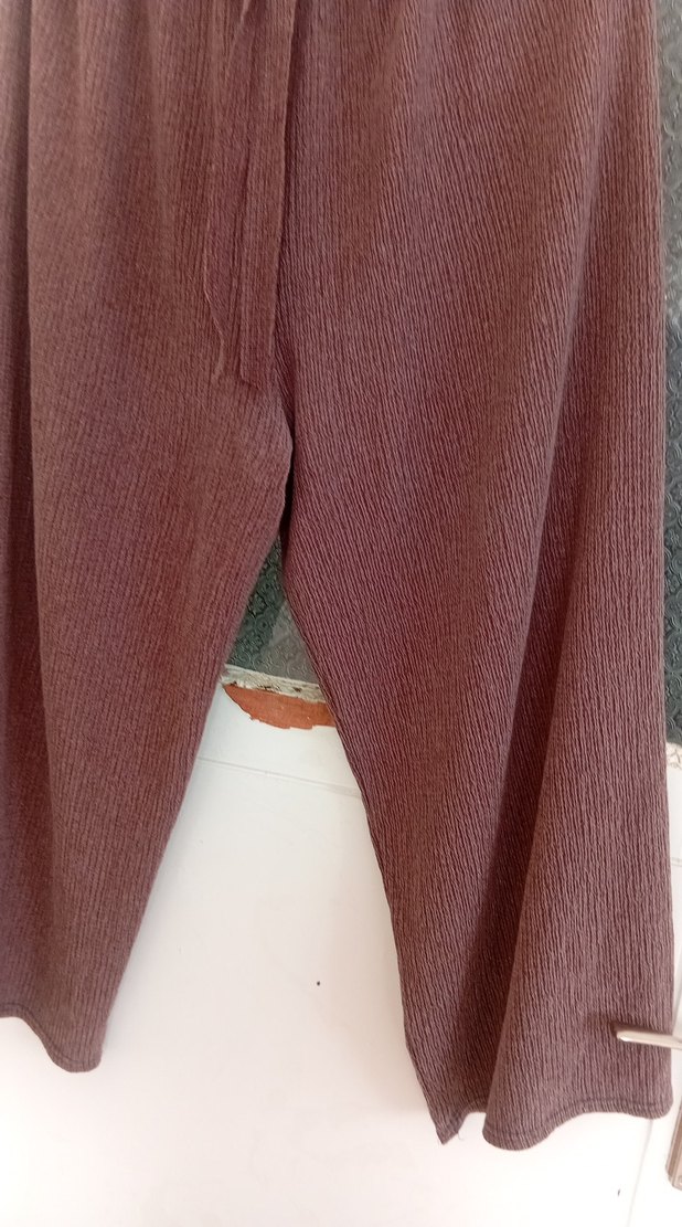 Kadın Örgü Keten Bol Kesim Kahverengi Pantolon - Görsel 2