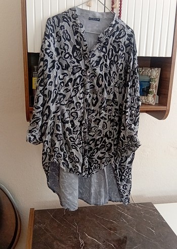 Bohem Desenli Gri Keten Uzun Tunik - Görsel 6