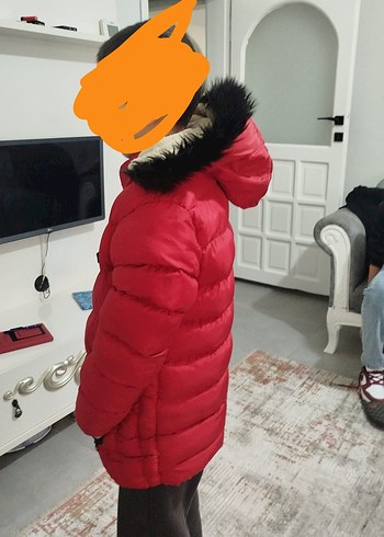 Kız Çocuk Kırmızı Kapüşonlu Kışlık Mont 10 11 yaş ası - Görsel 2
