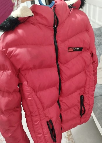 Kız Çocuk Kırmızı Kapüşonlu Kışlık Mont 10 11 yaş ası - Görsel 4