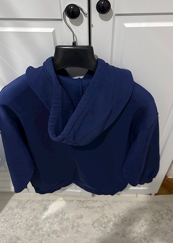 Mavi Kapüşonlu Fermuarlı Sweatshirt - Görsel 3