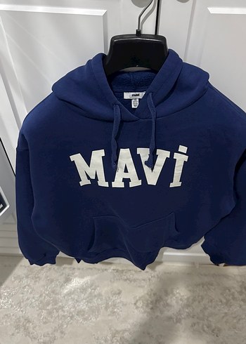 Mavi Kapüşonlu Fermuarlı Sweatshirt - Görsel 2