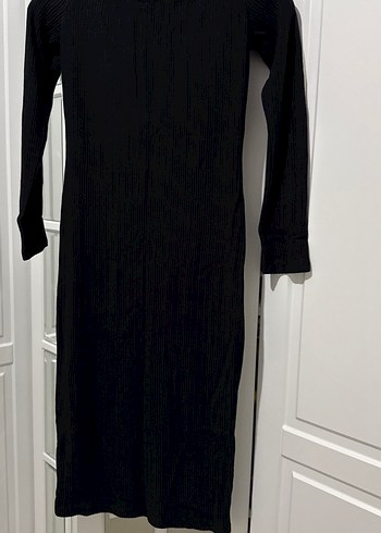 Kadın Siyah Fitilli Midi Örme Elbise - Görsel 3