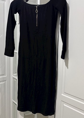 Kadın Siyah Fitilli Midi Örme Elbise - Görsel 2