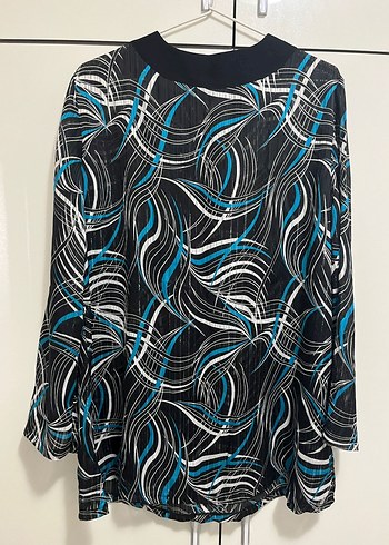 Mavi Bağlama Desenli Uzun Kollu Tunik Bluz - Görsel 2