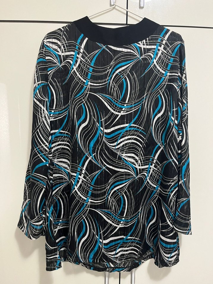 Mavi Bağlama Desenli Uzun Kollu Tunik Bluz - Görsel 2