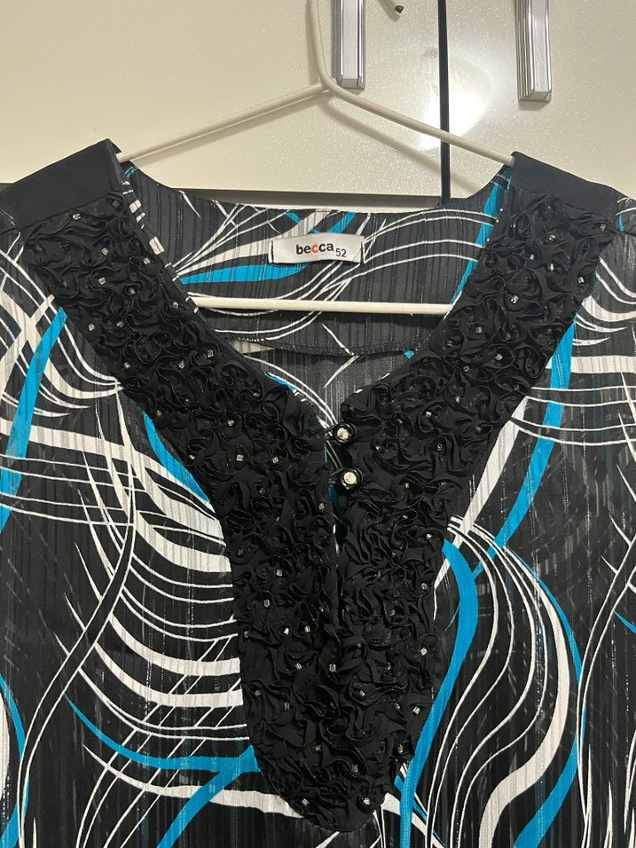 Mavi Bağlama Desenli Uzun Kollu Tunik Bluz - Görsel 3