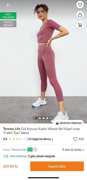 Tommy life tayt crop takım