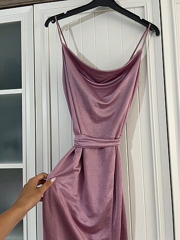 Saten lila midi boy elbise