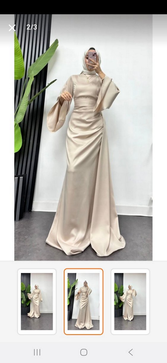 Bej Uzun Kollu Drapeli Abiye Elbise,38 beden içinde olur - Görsel 2