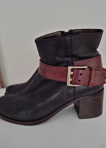 siyah Kahverengi Deri Tokalı Kadın Bot - Görsel 3