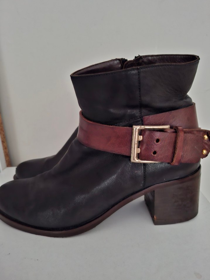 siyah Kahverengi Deri Tokalı Kadın Bot - Görsel 3