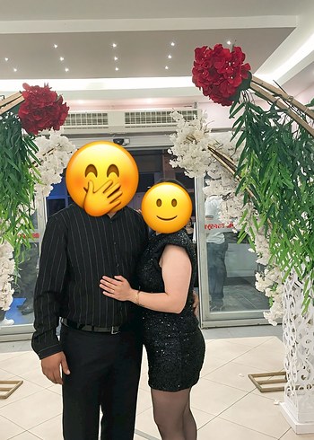 m Beden Siyah Simli Puantiyeli Mini Abiye Elbise