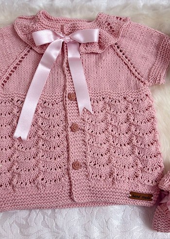 Kız Çocuk Pembe Kısa Kollu Örgü Hırka - Görsel 4