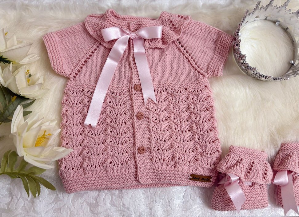 Kız Çocuk Pembe Kısa Kollu Örgü Hırka - Görsel 4