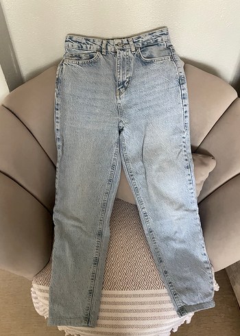 Kadın Bej Bol Kesim Midi Denim Pantolon