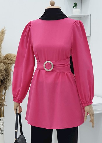 Pembe Kemerli Mini Kadın Tunik