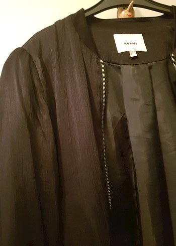 Kadın Siyah Fermuarlı Midi Ceket - Görsel 4