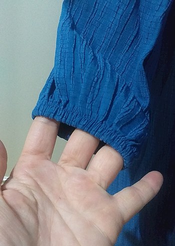 Uzun Mavi Keten Bohem Kadın Tunik - Görsel 2