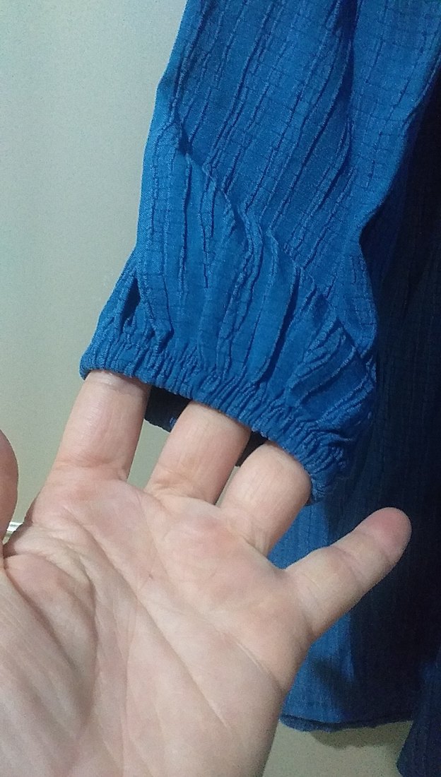 Uzun Mavi Keten Bohem Kadın Tunik - Görsel 2