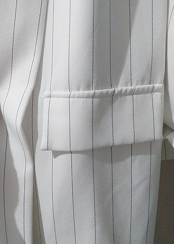 Beyaz Pilili Midi Kadın Blazer Ceket - Görsel 3