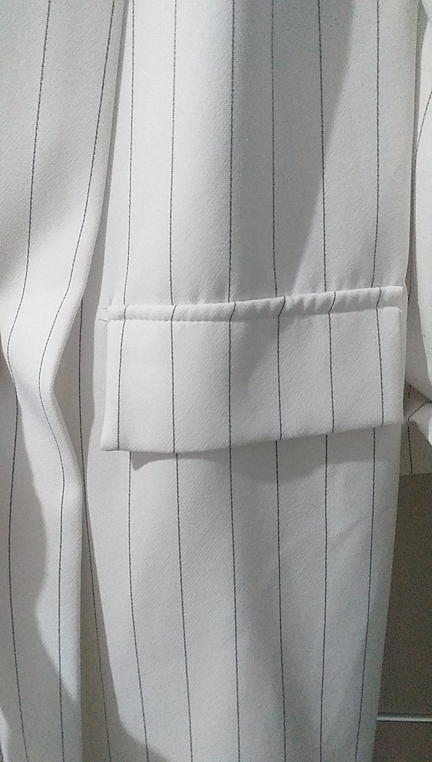 Beyaz Pilili Midi Kadın Blazer Ceket - Görsel 3