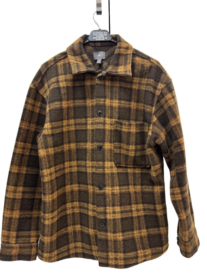 Düğmeli Kahverengi Ekoseli Erkek Midi Yün Ceket - Görsel 3