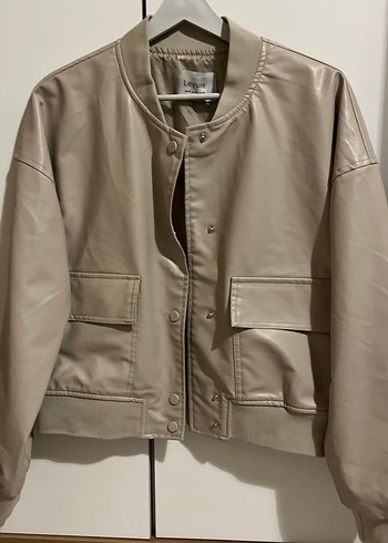 Düğmeli Bej Deri Kadın Ceket - Görsel 2
