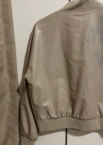 Düğmeli Bej Deri Kadın Ceket - Görsel 7