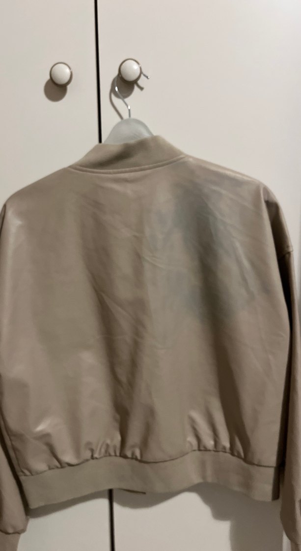 Düğmeli Bej Deri Kadın Ceket - Görsel 5