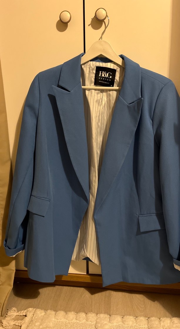 Düğmeli Mavi Kadın Blazer Ceket - Görsel 3