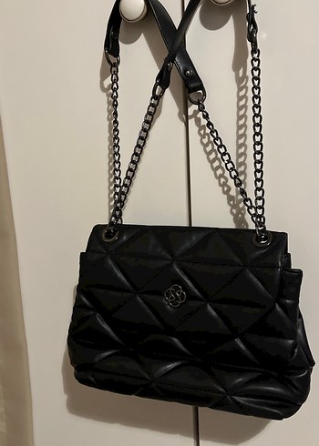 Zincir Detaylı Siyah Deri Kadın Çanta - Görsel 5