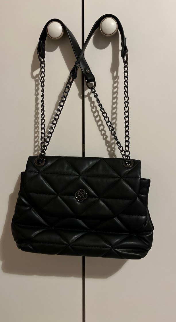 Zincir Detaylı Siyah Deri Kadın Çanta - Görsel 2