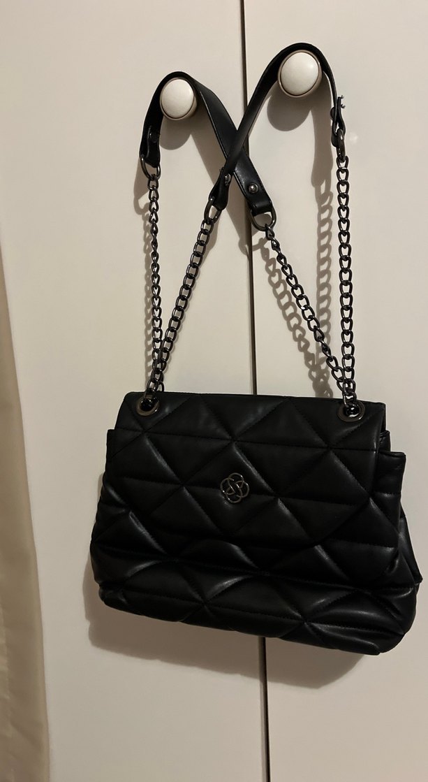 Zincir Detaylı Siyah Deri Kadın Çanta - Görsel 5
